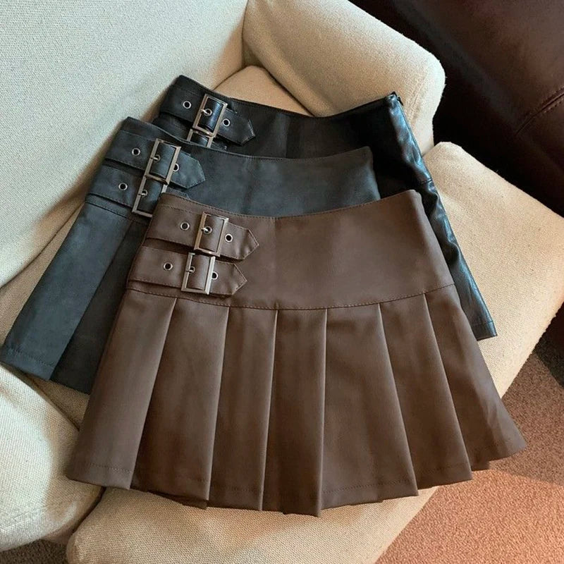 ZAIN Y2K Leather Pleated Mini Skirt